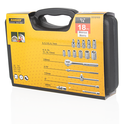 Juego De Copas x 18 Pzs De 4 A 13mm Cuadrante 1/4" Hexagonal Ranger
