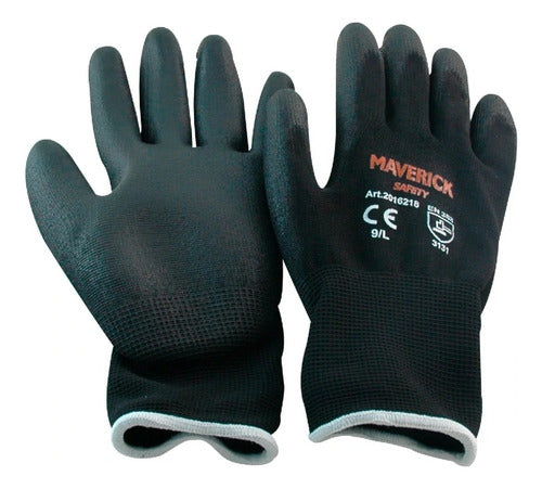 Guantes De Seguridad Negros De Nylon Poliuretano Talla L