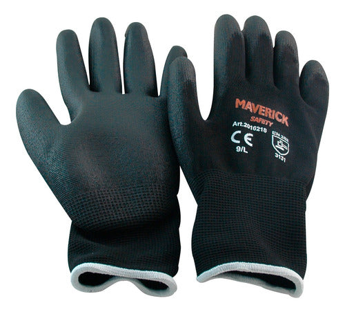 Guantes De Seguridad Negros De Nylon Poliuretano Talla XL