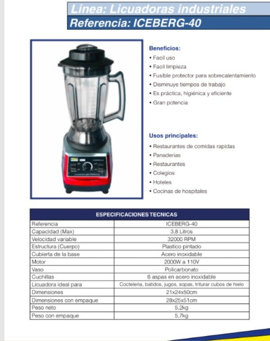 LICUADORA USO COMERCIAL ICEBERG-40