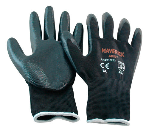 Guantes De Seguridad Poliéster En Nitrilo Negro Talla L