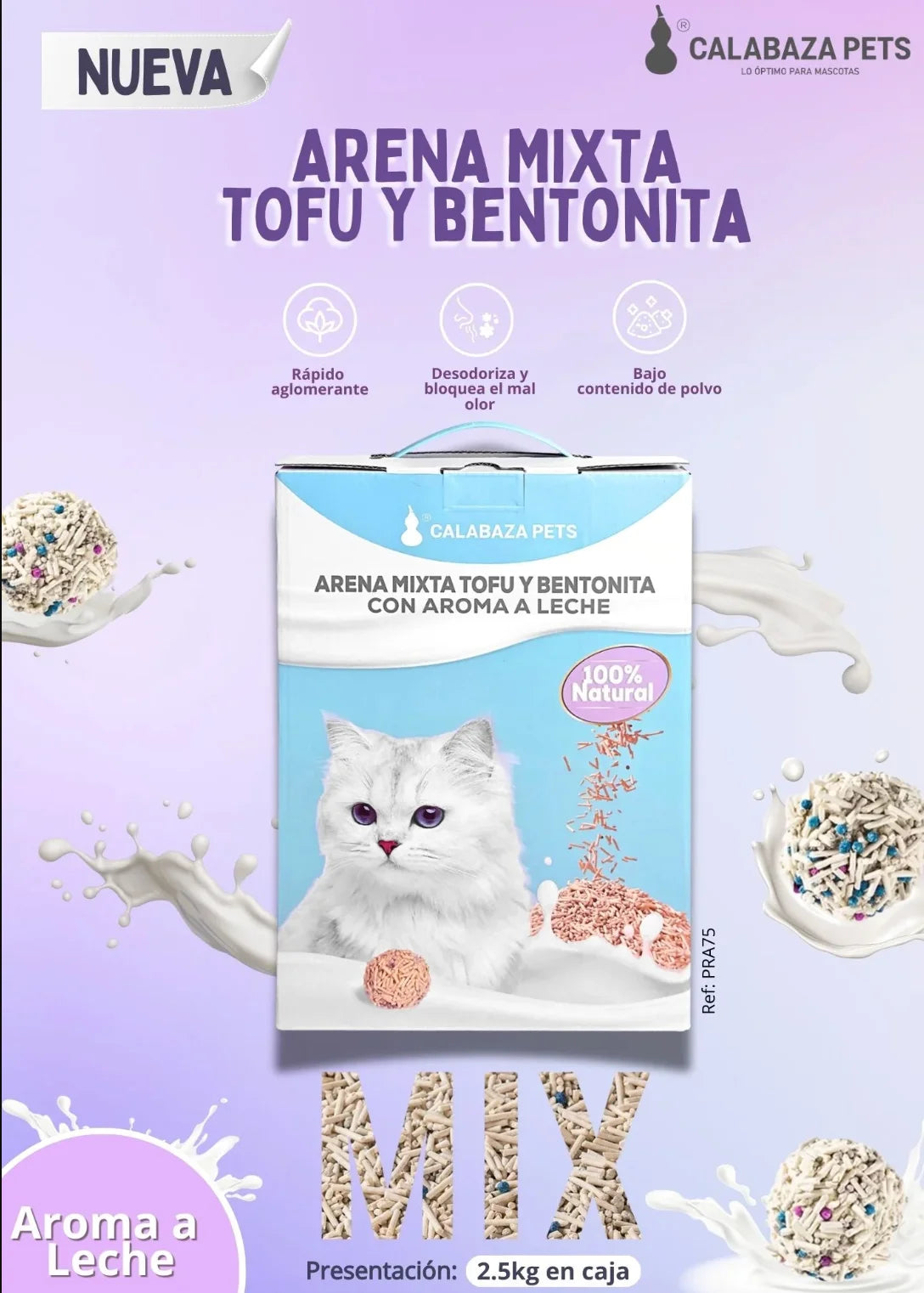 Arena tofu y bentonita unidades 2,5kg Calabaza Pets